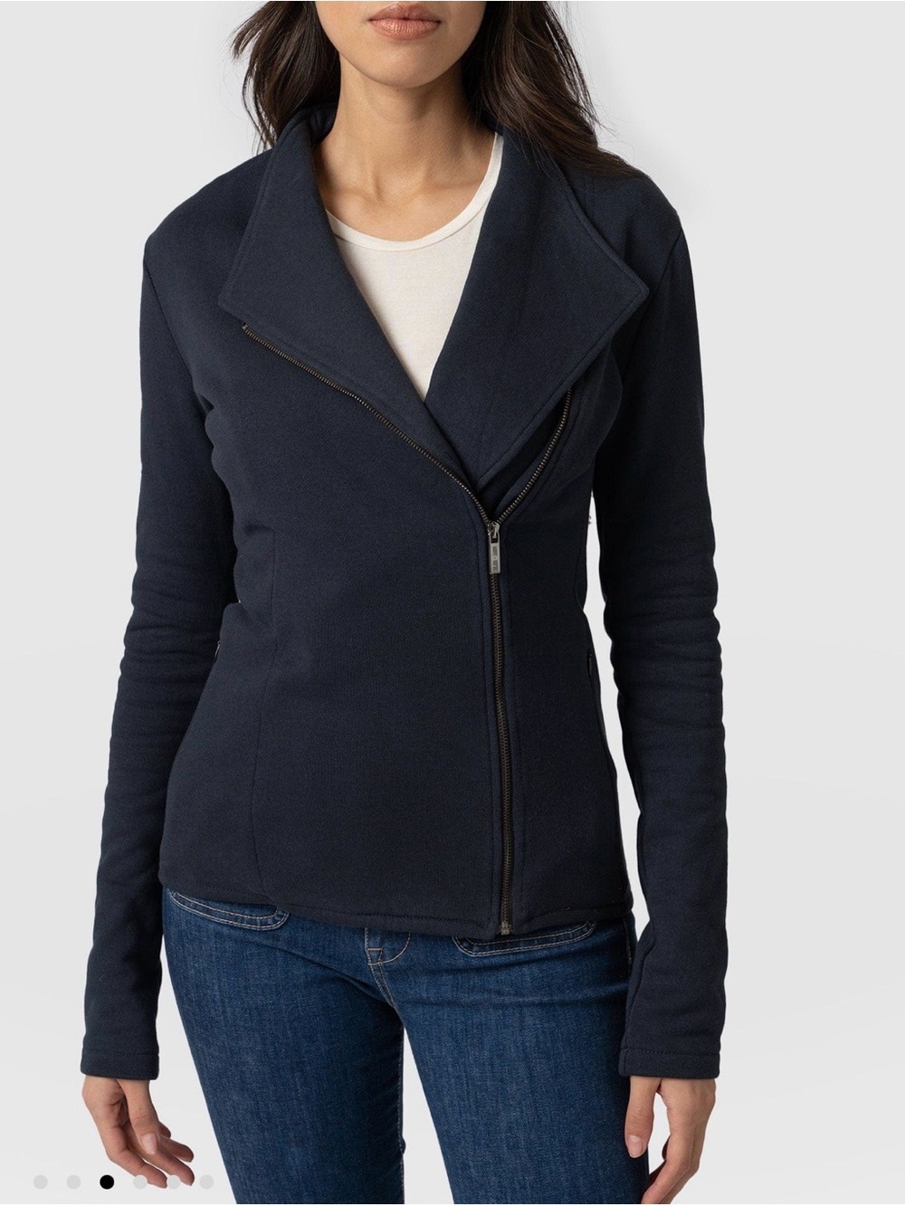 Saint and Sofia Cotton Biker Jacket, navy, medium